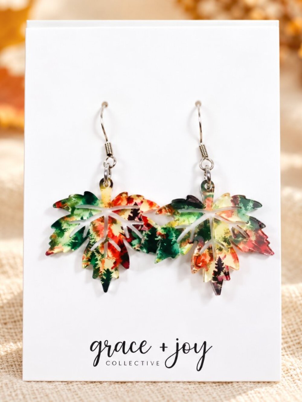 Colorful Autumn Leaf Acrylic Dangle Earrings – Hypoallergenic